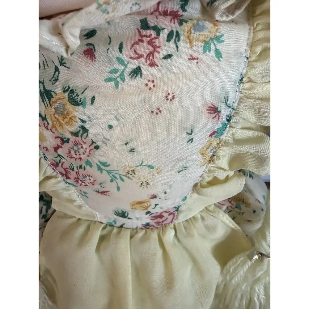 Vintage 28” Rag Doll Blonde Braided Yarn Hair Floral Dress Bonnet Plush Toy
